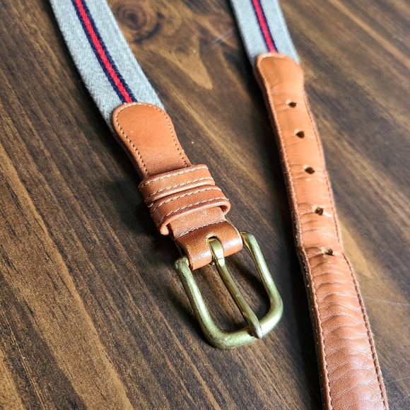 COACH Wool & Leather Belt in Tan Heather w/ Blue & Red Stripes Size 40" (M/L) - Picture 4 of 7